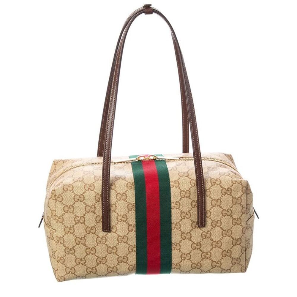 Gucci Melrose Medium Gg Coated Canvas & Leather Boston Bag, Brown
